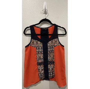 THML Tribal Orange Navy Sleeveless Blouse